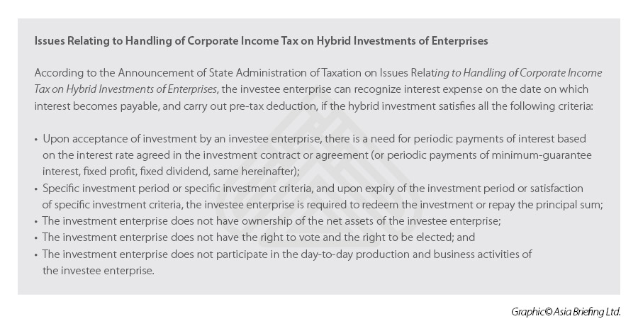 China hybrid investment corporate tax