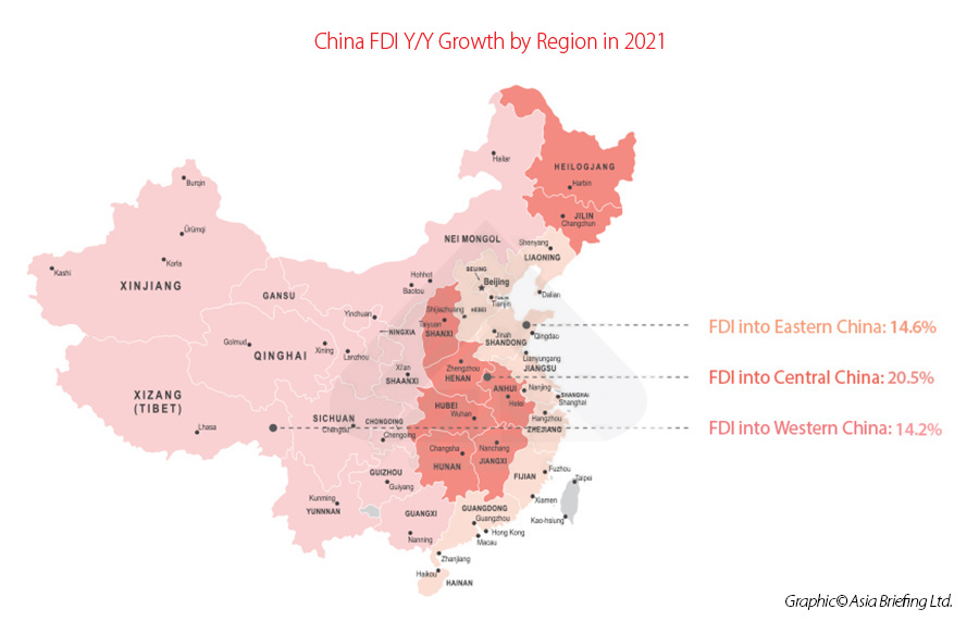 China FDI Y/Y Growth by Region in 2021