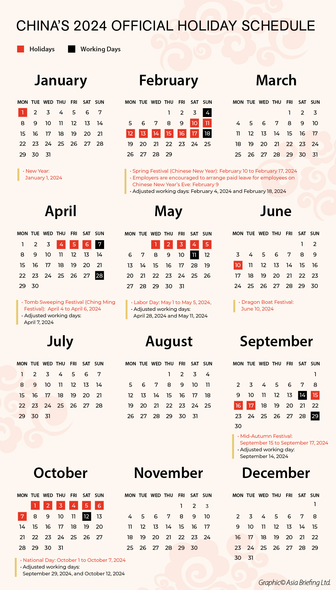 China's 2024 Official Public Holiday Schedule
